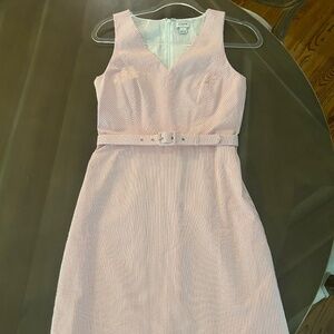 J. Crew Factory Pink and White Seersucker Dress w/ detachable belt